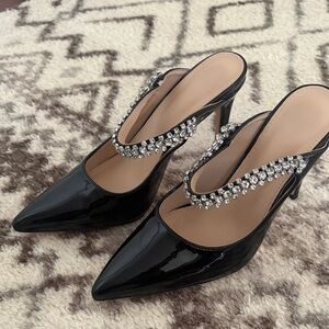 Chic Black Patent Heels with Rhinestone Straps